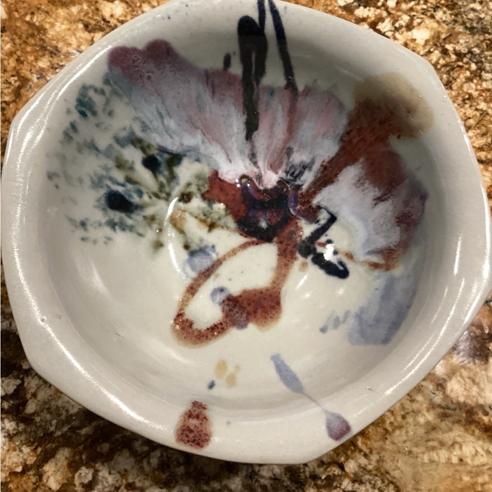 Studio Art Pottery Bowl Vintage Abstract Art Deco Design Floral Signed 8”